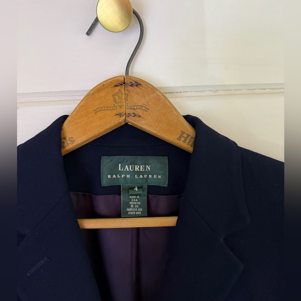 Vintage Lauren Ralph Lauren Blazer Women Sz 4 Navy Wool Crest Gold Buttons USA - Picture 4 of 5